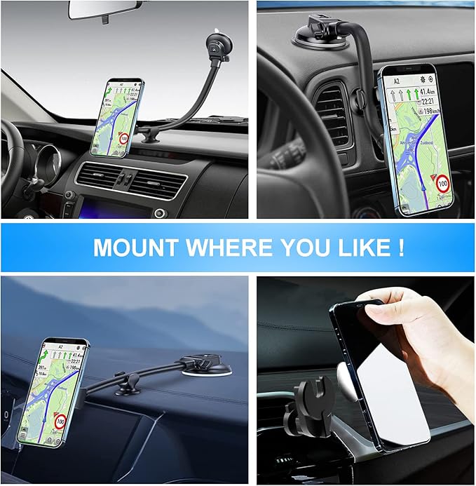 Car Phone Mount for Collapsible Grip/Socket Mount User,Windshield/Dashboard/Vent Phone Holder with Strong Suction Cup,13-Inches Long Arm Gooseneck Cell Phone Cradle for Swappable Grip Stand