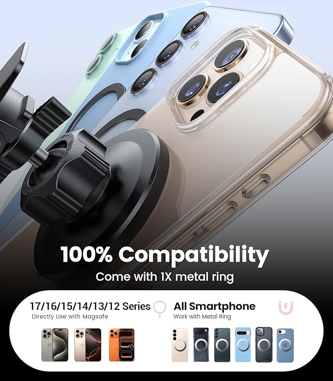VICSEED for MagSafe Car Mount [Super Magnet Power & Vent-Safe Clip] Upgraded Steel Core Magnetic Phone Holder 360° Adjustable Hands Free Vent Mount for 17 16 15 14 13 12 Pro Max