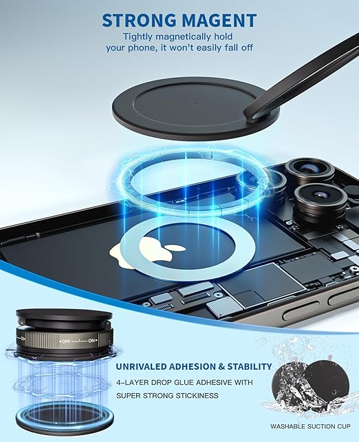 Upgraded 360° Adjustable Magnetic Phone Holder for Magsafe, 2 Pack Foldable and Retractable Magsafe Car Mount,Magnetic Suction Cup Phone Holders for Car Compatible with iPhone 17 Pro Max/Air/17 Pro/16