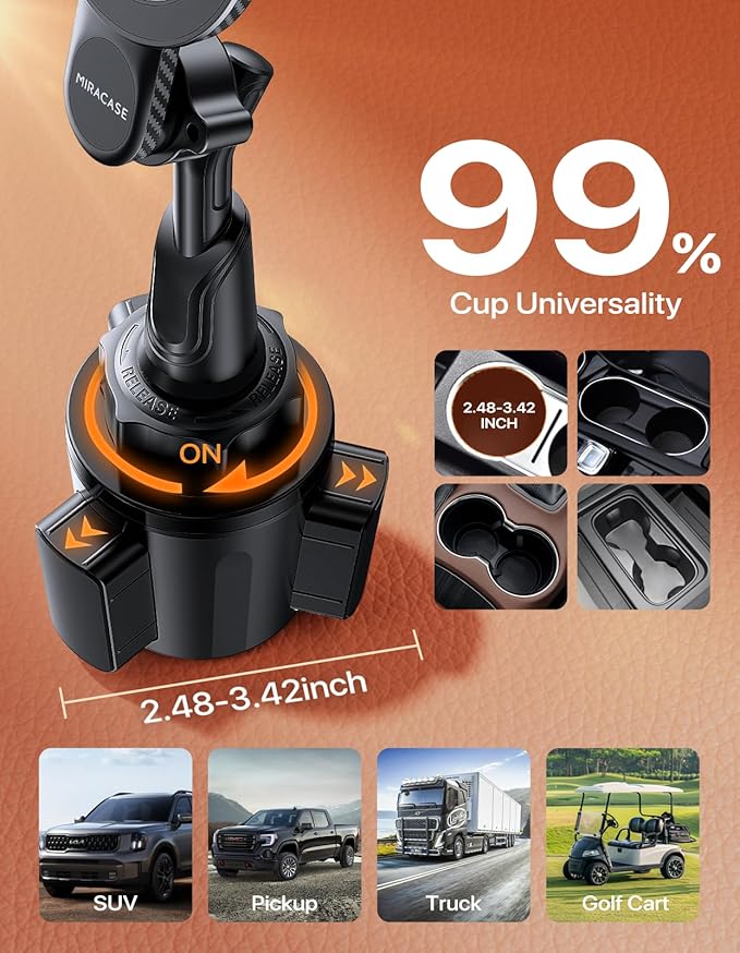 Miracase for MagSafe Car Mount, [Strong Magnetic] 2026 Hands Free Phone Holders for Your Car, Universal Cup Holder Phone Holder for iPhone 17 16 15 14 13 12 Pro Max, Samsung & More Smartphones