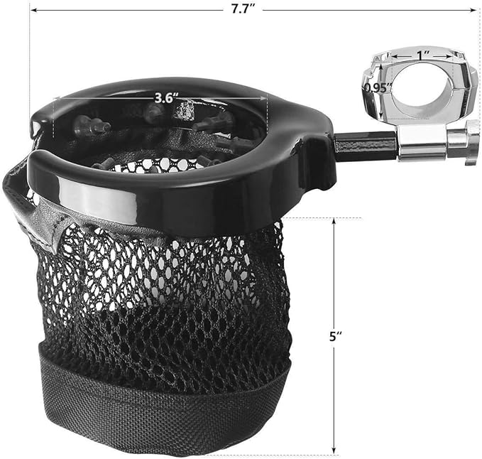 TCMT 1" Handlebar Cup Holder Metal Drink W/Mesh Basket For Harley Sportster Dyna Softail Road King Road Glide Electra Glide Sport Glide Vulcan Yamaha Suzuki Honda
