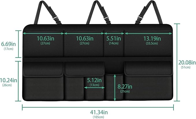 Hanging Car Trunk Organizer Fit For Forester Foldable Large Capacity 41.3x20 inch Backseat Trunk Organizers Storage, Car Accessories Interior, with Multi Pockets Black