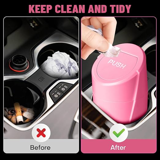 Car Trash Can Bin with Lid-2 Packs Car Garbage Can Cup Holder-Rose Red Mini Leakproof Vehicle Trash Garbage Can Bin with 40pcs Trash Bags-Car Organizers and Storage for Front Back Seat Accessories