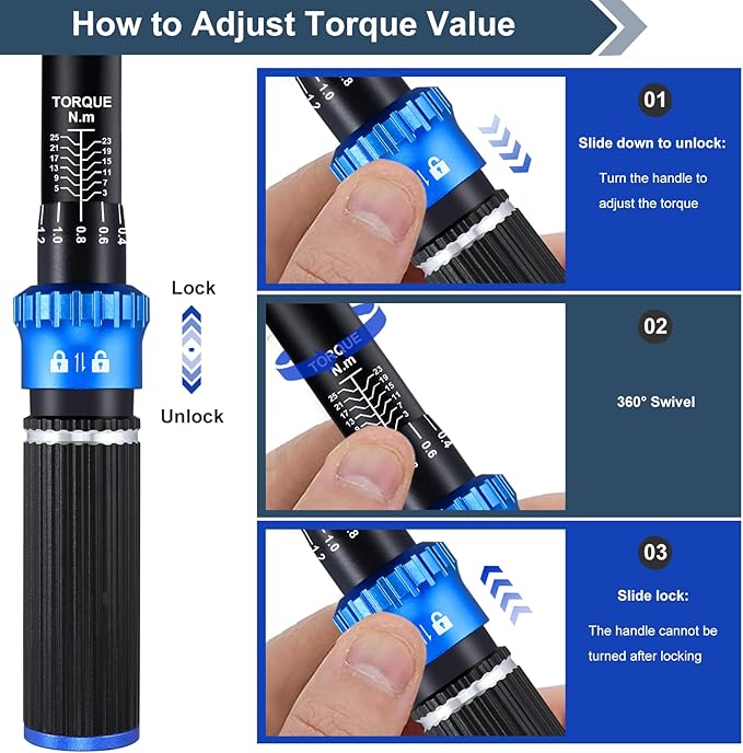 1/4 Inch Pound Torque Wrench, Bike Torque Wrench 1/4 3-25 NM/22.6-221.3 IN.LB，Dual-Direction Adjustable 72 Tooth Drive Small Newton Meter Wrenches for Bike, Motorcycle and Car Repair