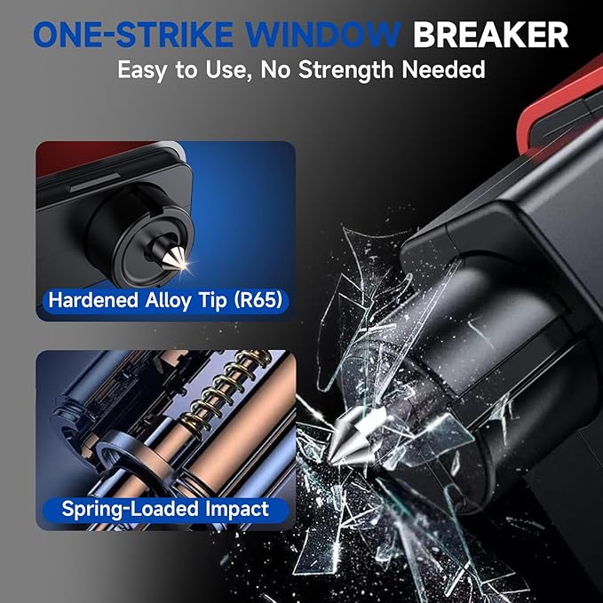 MightY Bear Window Breaker Seatbelt Cutter, 2-in-1 Car Emergency Tool, Underwater Glass Breaker for Traffic Accidents and Family Rescue - 2 Pack Red