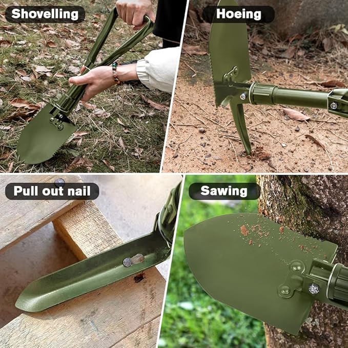 Digging Shovel, 18.5'' Lightweight Camping Shovel Portable High Carbon Steel Folding Mini Trowels for Outdoor Camping Backpacking Hiking Car Emergency Home Garden(Olive)