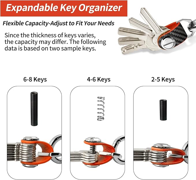 T-carbon Key Organizer, Compact Key Holder, Minimalist Silent Keychain for Men & Women,Expandable Key Case Holds Up to 8 Keys