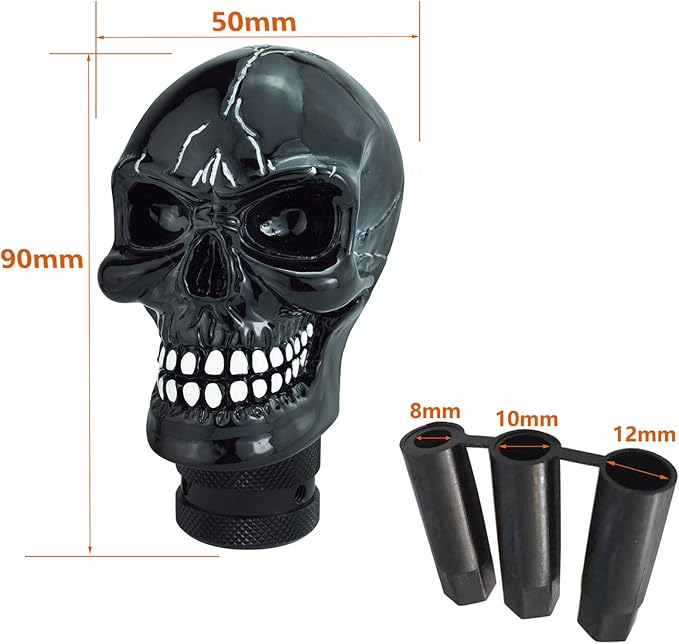 Lunsom Skull Gear Stick Shifter Knob, Resin Gear Shift Head Shifting Stick Handle Car Transmission Fit Automatic Manual Vehicle (Black J)