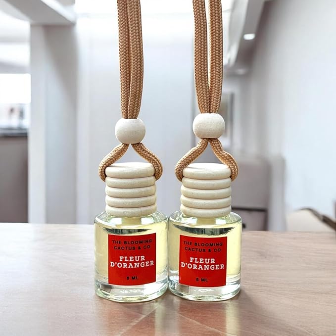 Car Air Hanging Fragrance Oil 2 Pack, Auto Freshener, Essential Oil Diffuser for Cars, Long Lasting Aroma Women Gift, Made in USA, Odors Eliminator, Interior Decor | FLEUR D'ORANGER - 8 ML