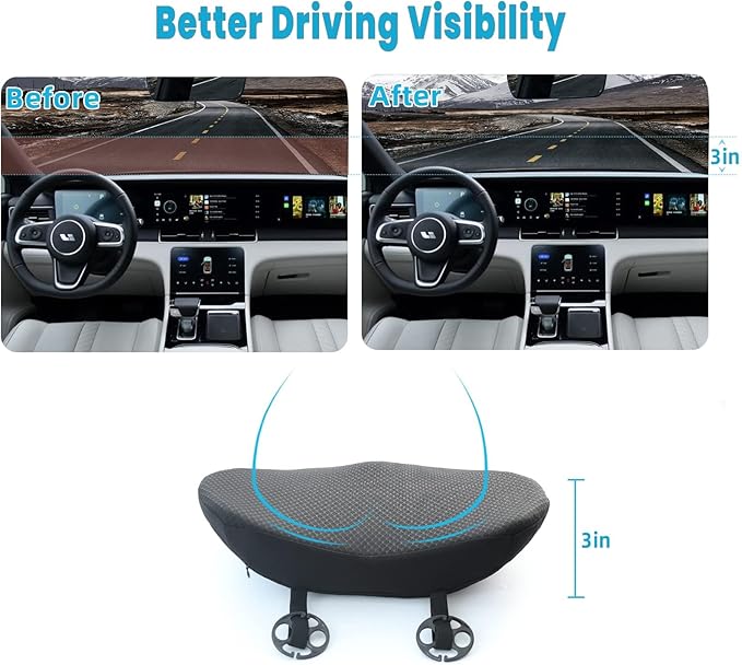 Car Seat Cushion for Driving - Comfort Memory Foam for Car Driver Seat- Back Support, Pain Relief - for Car Travel, Long Trips (Black)