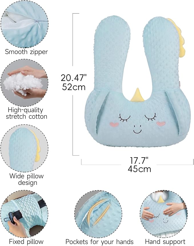 BEBAS U-Shaped Kids Travel Pillow for Car, Road Trip Essentials, Soft Neck Support for Long Trips, Adjustable Strap for Car Seats Airplane, Great Gift Idea (Blue Unicorn)