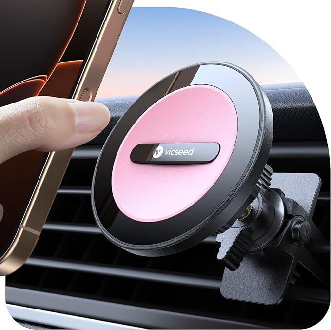 VICSEED for MagSafe Car Mount Vent Pink– 2025 Strongest Magnetic Hold & Clip, 360° Adjustable, Study Magnet Phone Holder for iPhone 12/13/14/15 Pro Max, Easy One-Hand Operation