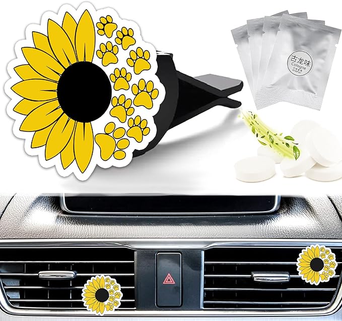Cute Car Air Freshener Clips Sunflower Dog Paw Print Car Vent Clip Sunflower Cars Scents Cologne Air Conditioner Clip Auto Vent Interior Decoration Cars Accessories Sunflowers Gifts for Women Men