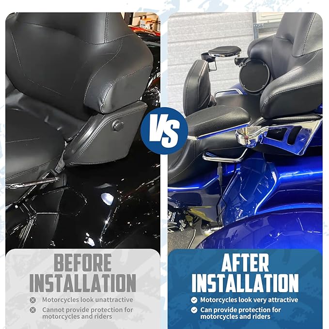 Adjustable Passenger Armrests with Cup Holder for Motorcycle Accessory Compatible with Harley Touring Electra Glide Road Glide Ultra Tri Glide 2014-2024 (Chrome)