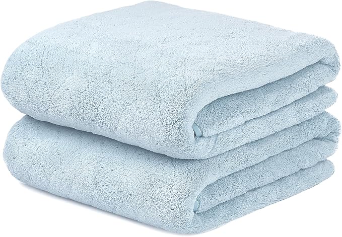 JML Bath Towels Pack of 2, 30 in x 60 in, Large Microfiber Bath Towel Set, Ultra Soft, Super Absorbent, Fast Drying, Use for Sauna, Sport, Travel, Fitness, SPA, Yoga,Coral Fleece -Light Blue