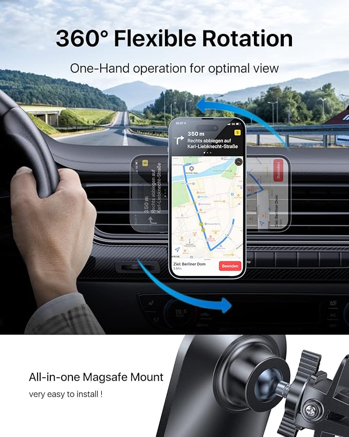 andobil Upgraded for Magsafe Car Mount Pro [Strongest Magnet, Big Phone Friendly] 360° Rotation Magnetic Phone Holder for Car Vent for iPhone 17 Pro Max 16/15/14/13/12 Samsung S25/S24 (Carbon Fiber)