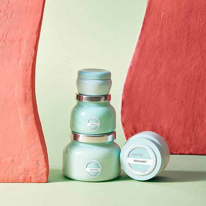 Capri Blue Volcano Printed Travel Tin Jar Candle - Luxury Candle with a Long Lasting Soy Wax Blend - Scented with Tropical & Fruity Fragrance (Aqua Color, 8.5 oz)