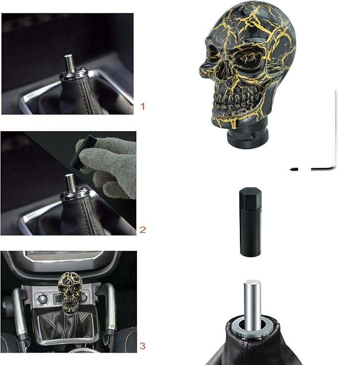 Lunsom Skull Gear Stick Shifter Knob, Resin Gear Shift Head Shifting Stick Handle Car Transmission Fit Automatic Manual Vehicle (Black)
