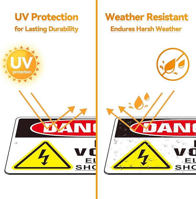 Danger High Voltage Sign, (2 Pack) Self Adhesive Aluminum Metal Electrial Shock Hazard Signs for Indoor Outdoor Use, Rust Free and Reflective Sticker (9 x 6 inches, Black/White)