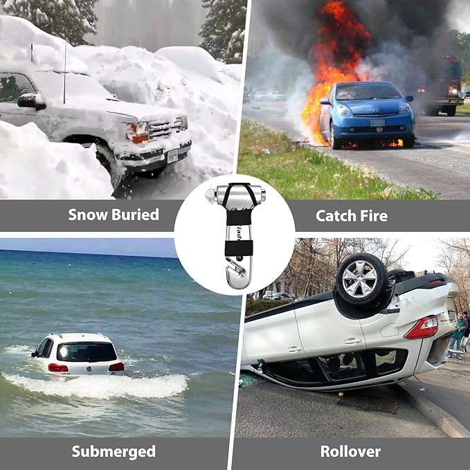 Car Window Breaker Tool, 3-in-1 Emergency Escape Tool with Window Breaker and Seat Belt Cutter, Safety Emergency Car Escape Tool for Car, Electroplating Pink and Electroplating Silver