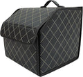 Car Trunk Leather Organizer Small Foldable Vehicle Trunk Storage Box with Grid Pattern Thread for SUV and Sedan Cargo Management
