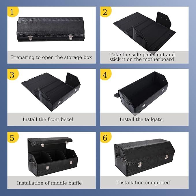 Trunk Organizer for Car, SUV Trunk Organizer Leather Storage, Cargo Box-Automotive Consoles Organizers-Multi-Compartment Adjustable Auto Grocery Home Storage Box