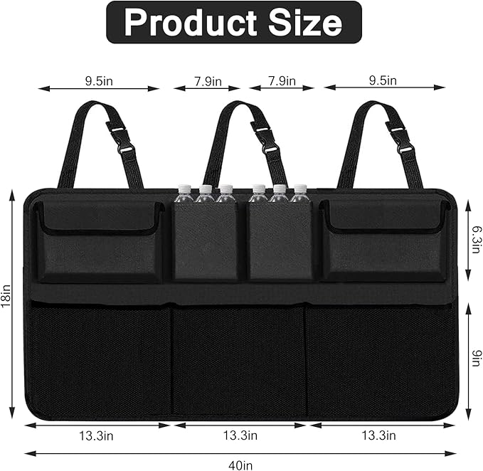 Car Trunk Organizer and Storage, Backseat Hanging Organizer for SUV, Truck, MPV,Van Collapsible Cargo Storage Bag with 7 Pockets, Car Interior Accessories for Men and Women