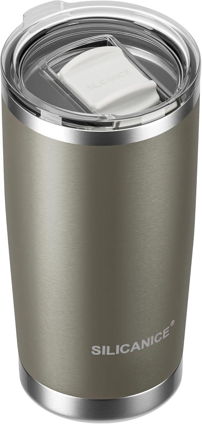 20oz Vacuum Insulated Tumbler - Double Wall Stainless Steel Coffee Mug with Detachable Slider Lid, BPA Free, Car Cup Holder Compatible - Gym/Office/Travel/Home - Metal Gray