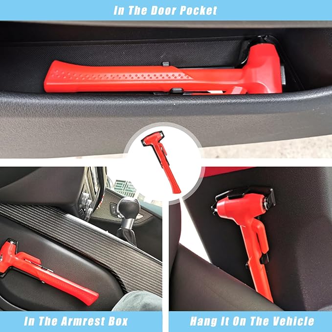 Car Window Breaker, Glass Breaker and Seatbelt Cutter, Emergency Car Glass Safety Hammer, Window Punch Seatbelt Cutter for Family Rescue & Auto Escape Tools(Red)