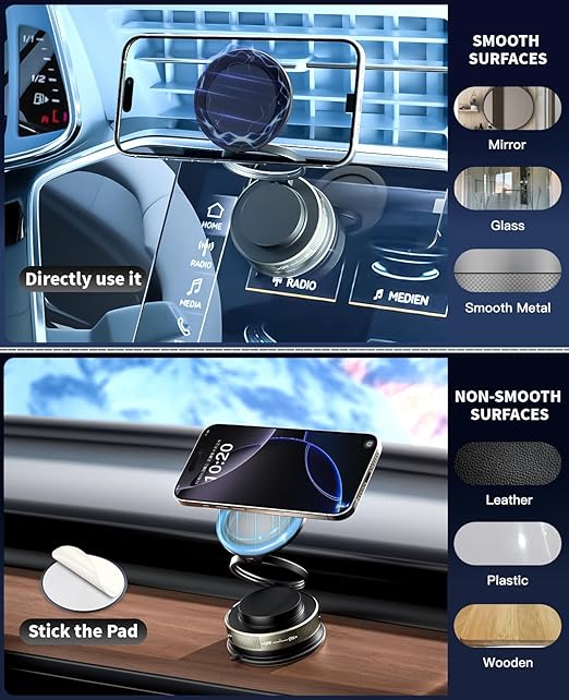 Upgraded 360° Adjustable Magnetic Phone Holder for Magsafe, 2 Pack Foldable and Retractable Magsafe Car Mount,Magnetic Suction Cup Phone Holders for Car Compatible with iPhone 17 Pro Max/Air/17 Pro/16