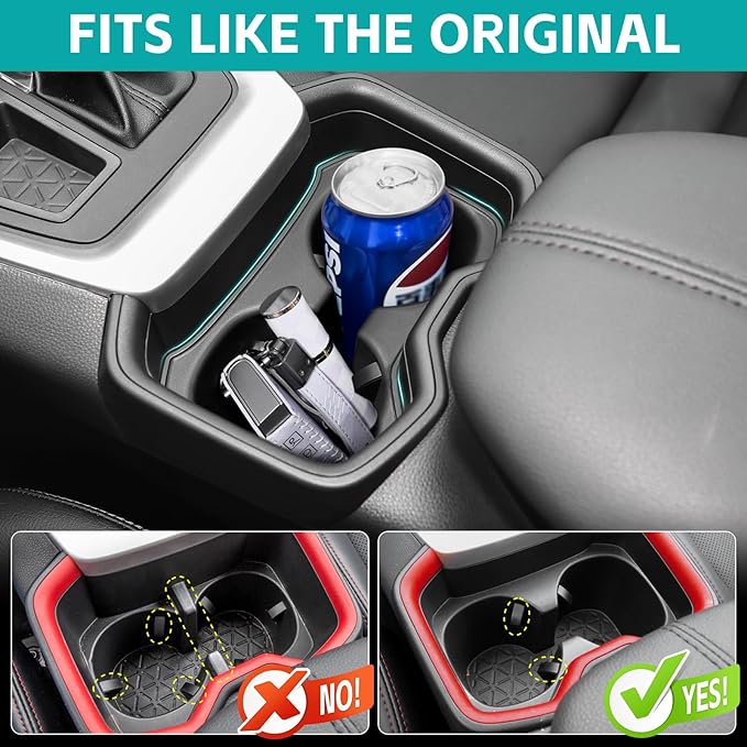 Console & Rear Row Seat Cup Holder Organizer Set Compatible with 2019 2020 2021 Toyota RAV4 Accessories, Noise-Free Water & Dust Proof TPE Insert Drink Holder for 2019-2021 RAV 4 Accessories