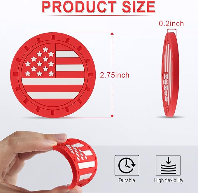JUSTTOP Car Cup Holder Coaster,American Flag Non-Slip Insert Car Cup Coaster,Car Accessories Interior for Women and Man,4 Pack Red