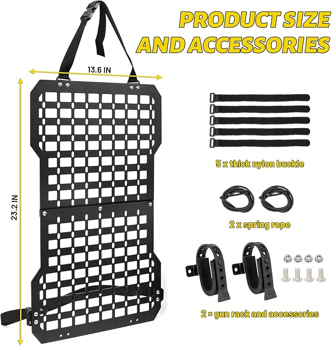1 Pack Metal Seat Back Molle Panels with Gun Mount For Truck,Truck Tactical Seat Back Organizer Panel with Gun Rack Holder for All Vehicles