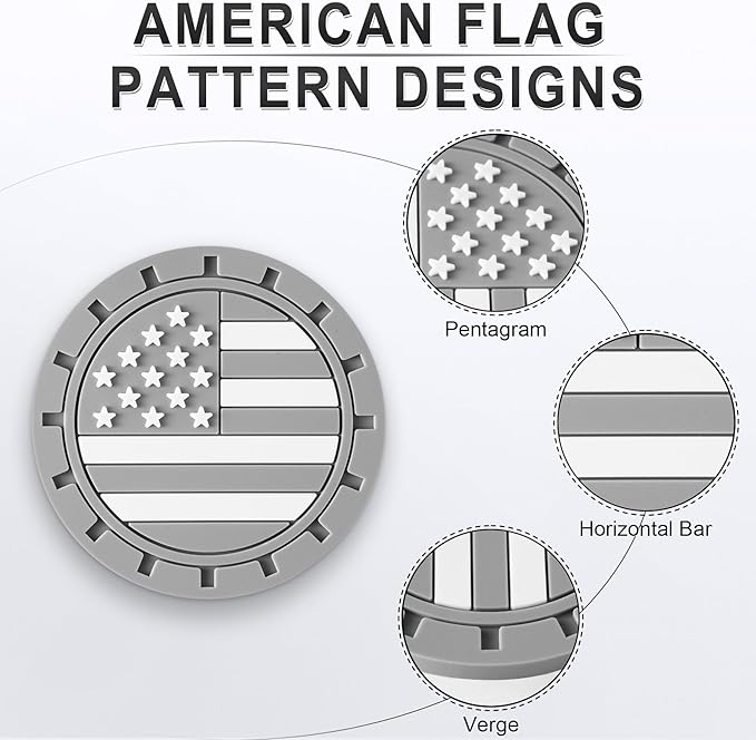JUSTTOP Car Cup Holder Coaster,American Flag Non-Slip Insert Car Cup Coaster,Car Accessories Interior for Women and Man,4 Pack Gray