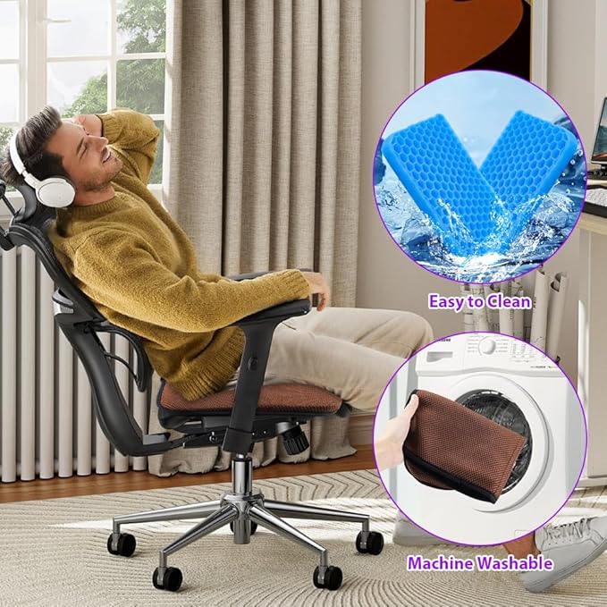 Gel Cushion Seat Pad, Portable Car Seat Cushion for Hip Pain, Massage Travel Cushions for Long Sitting Trips, Thick Gel Cushion for Pressure Relief, Office Chair, Car, Kayak, Coccyx, Wheelchair