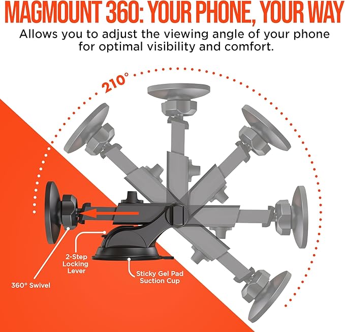 HyperGear MagSafe Car Mount - Magnetic Phone Holders for your Car Phone Holder Mount, Hands Free Mobile 3 Mounting Options (Windshield+Vent+Dash), Adapter included Cellphone Holder for iPhone, Android