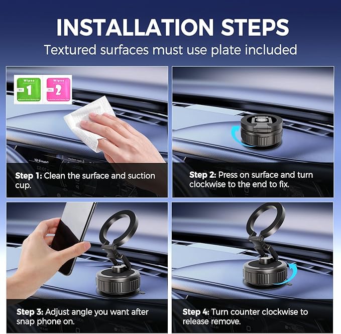 Reinforced Vacuum Magnetic Strong Suction Car Phone Holder,360 Adjustable Car Truck Mount for Magsafe iPhone 17 Pro Max 16 15 14 13 12 Air Plus,Magnet Cell Phone Ring Stand Tripod Automobile Cradles