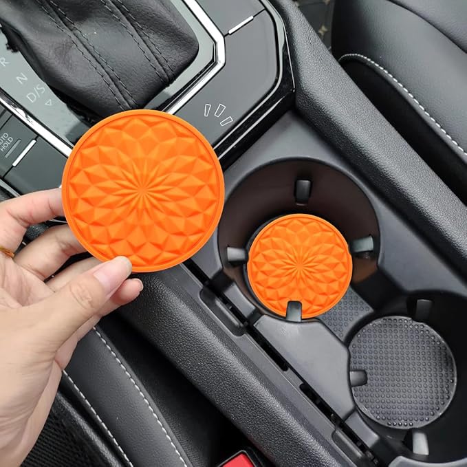 Car Cup Coaster, Universal Automotive Waterproof Non-Slip Cup Holders Sift-Proof Spill Holder Car Interior Accessories 2 Pack Orange