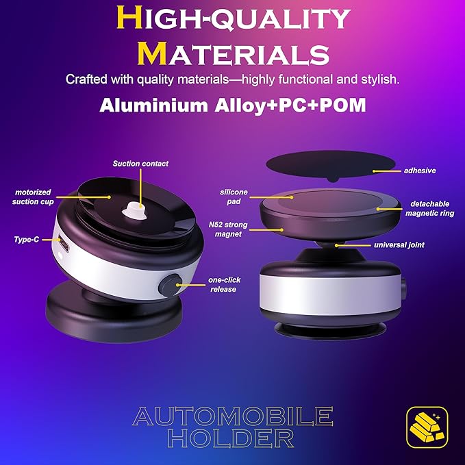 Fostex Super Strong Magnetic Phone Holder for Car & Desk, N52 Magnet 360 Rotation Phone Mount, Secure Grip for All Phones on Dashboard/Glass/Wall