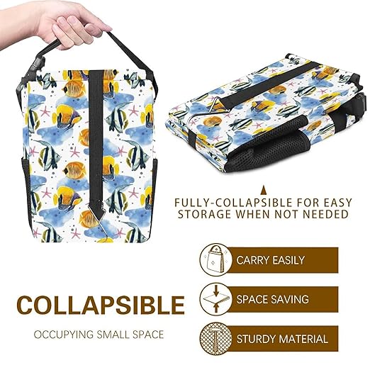 Marine Fish Car Trash Can with Lid - Collapsible Reusable Waterproof Garage Bag,Automotive Garbage Can,Car Accessories Interior Organizer