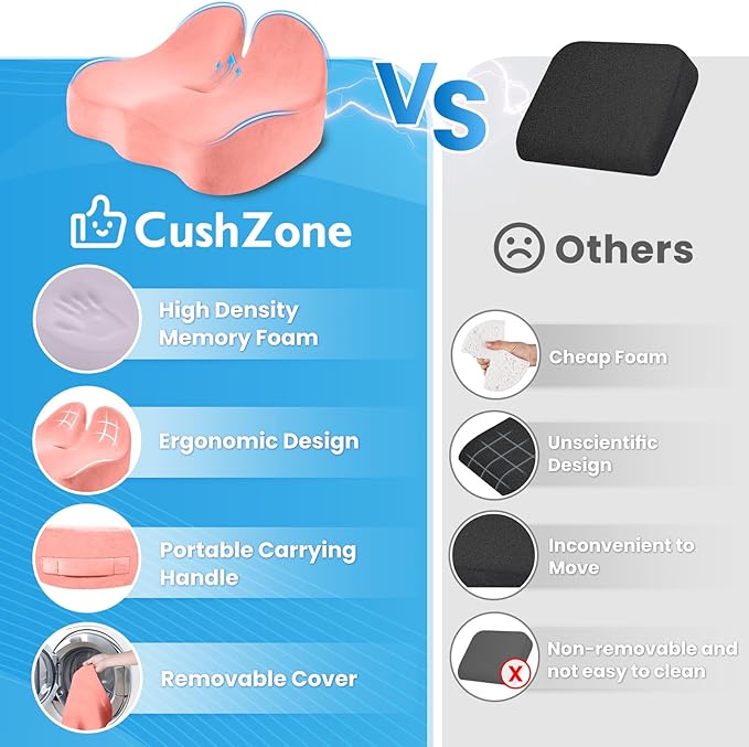 Seat Cushion, Memory Foam Office Chair Seat Cushion for Office Chairs/Car/Long Trip/Desk Chair/Gaming, X-Large Size for Sciatica & Hip & Tailbone Pain Relief, Sciatica Support (Pink)