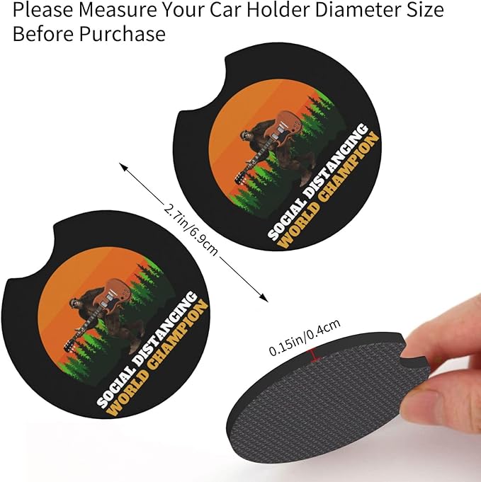 Bigfoot Undefeated Social Distancing Car Coasters for Cup Holders Pack of 2 Neoprene Cup Mat Pad Vehicle Interior Accessories for Men Women