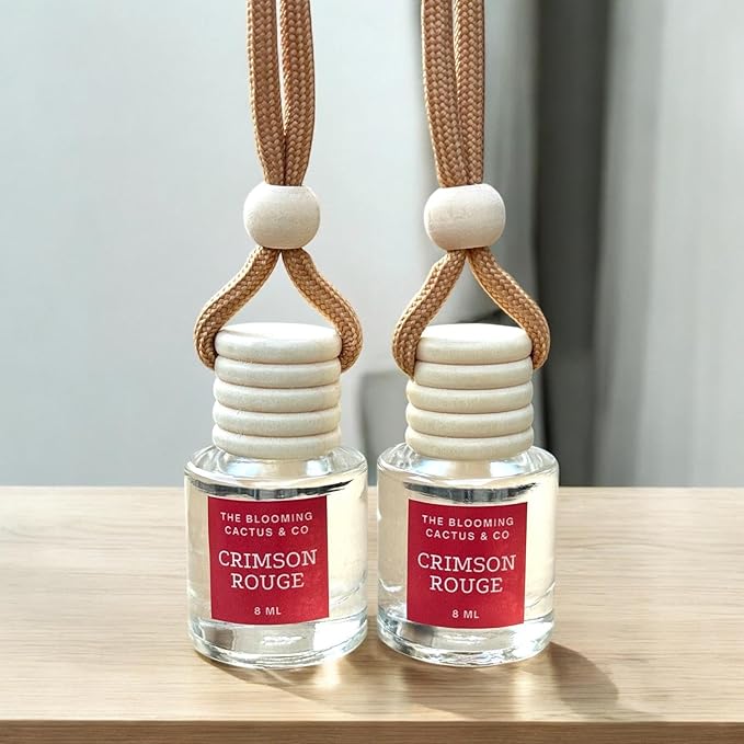 Car Air Hanging Fragrance Oil 2 Pack, Auto Freshener, Essential Oil Diffuser for Cars, Long Lasting Aroma Women Gift, Made in USA, Odors Eliminator, Interior Decor | SCARLET FLAME - 8 ML