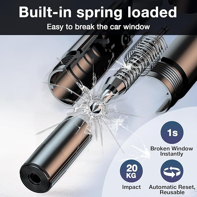 Car Window Breaker Tool, 2-in-1 Window Breaker Seatbelt Cutter, Emergency Glass Breaker and Spring Loaded Auto Escape Tool，Car Accessories