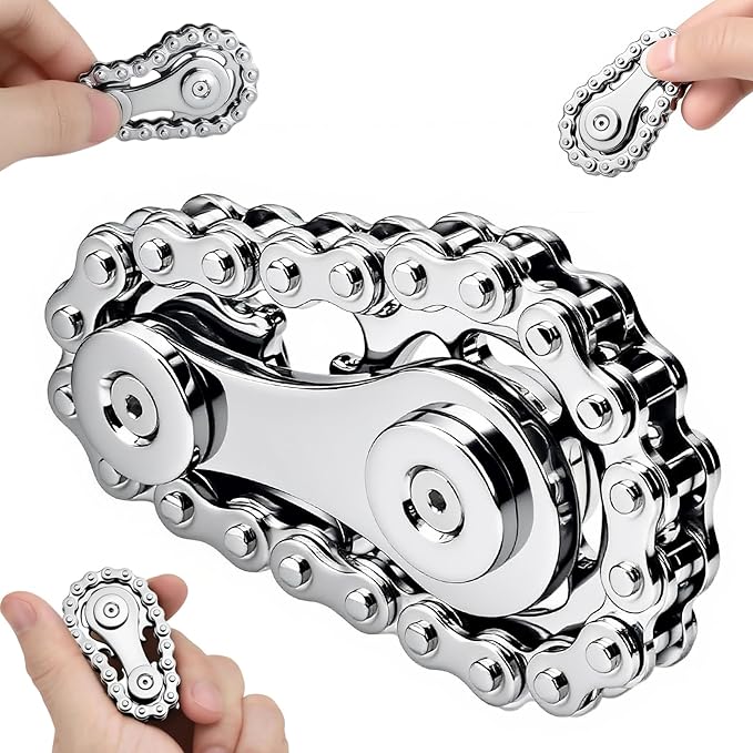 Sprocket Fidgets Chain Toys, Metal Bike Chain Gear Fidget Spinner for Adults Kids, Hand Roller Strengthener for Boy Man, EDC Novelty Stress Relief Toys, Cool Birthday Present Party Favor(Silver)