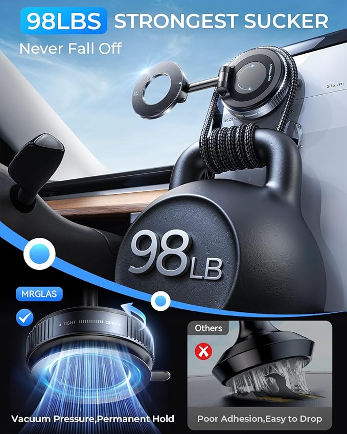 MRGLAS 2026 Upgraded Phone Holders for Your Car, Magsafe Car Mount Ultra Magnetic, 360° Adjustable Vacuum Suction Car Phone Mount, Car Truck Accessories for Men Women for iPhone 17 Pro Max Car Dash