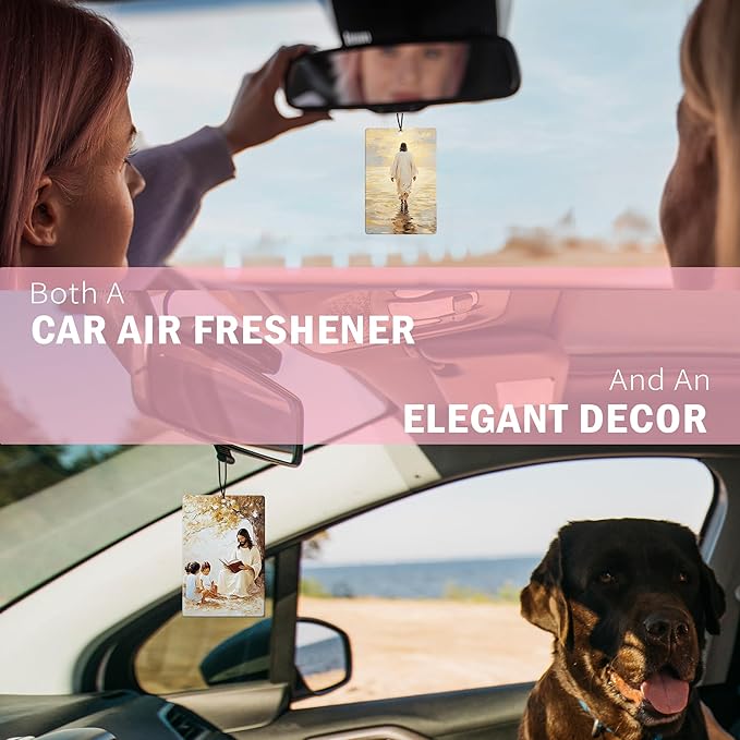 Christian Jesus Car Air Freshener 4Pcs, Jesus and Lamb Christian Air Freshener for Car Interior Closet Drawer Books, Neutral Religious Bible Verse Car Mirror Decor Hanging