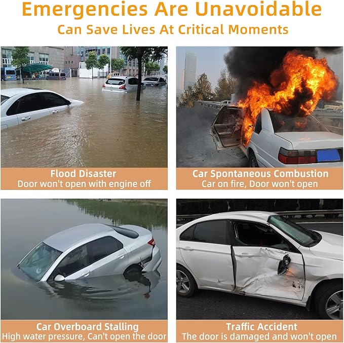 Allelic Car Window Breaker Tool, Window Breaker Seatbelt Cutter, Window Breaker, Glass Breaker, Spring Loaded Window Breaker for Land & Underwater (Gold)