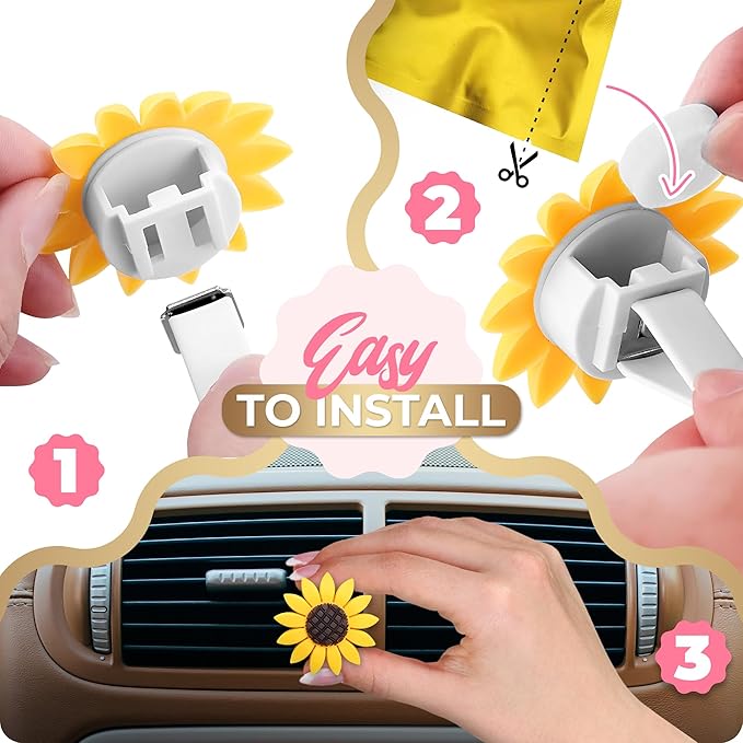 6 Pieces Sunflower Air Vent Clip Car Air Freshener Sunflower Car Accessories Cute Car Air Freshener Sunflowers Gift Decorations Girasoles Car Clip Interior Air Vent Decorations