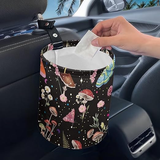 Murshroom Trash Bag, Car Garbage Can Hanging Back Seat Organizer Trash Can Bin for Vehicle, Travelling, Camping